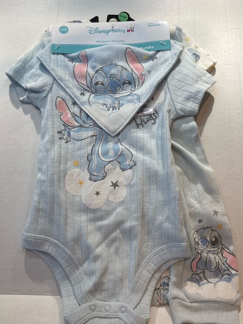 Disney Baby Light Blue Stitch Bodysuit Set with Bandana Bib